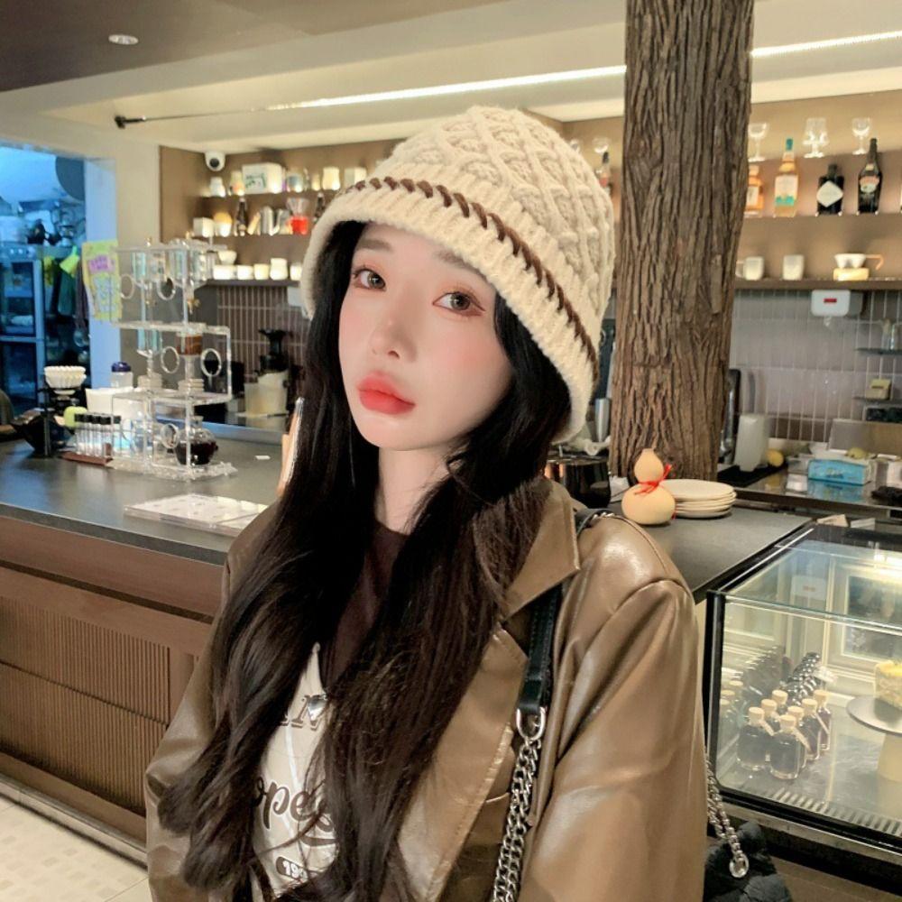 Bohemian Style Knitted Beanies Hat Thin Winter Weave Cap Sweet Crochet Pullover Hat  Autumn