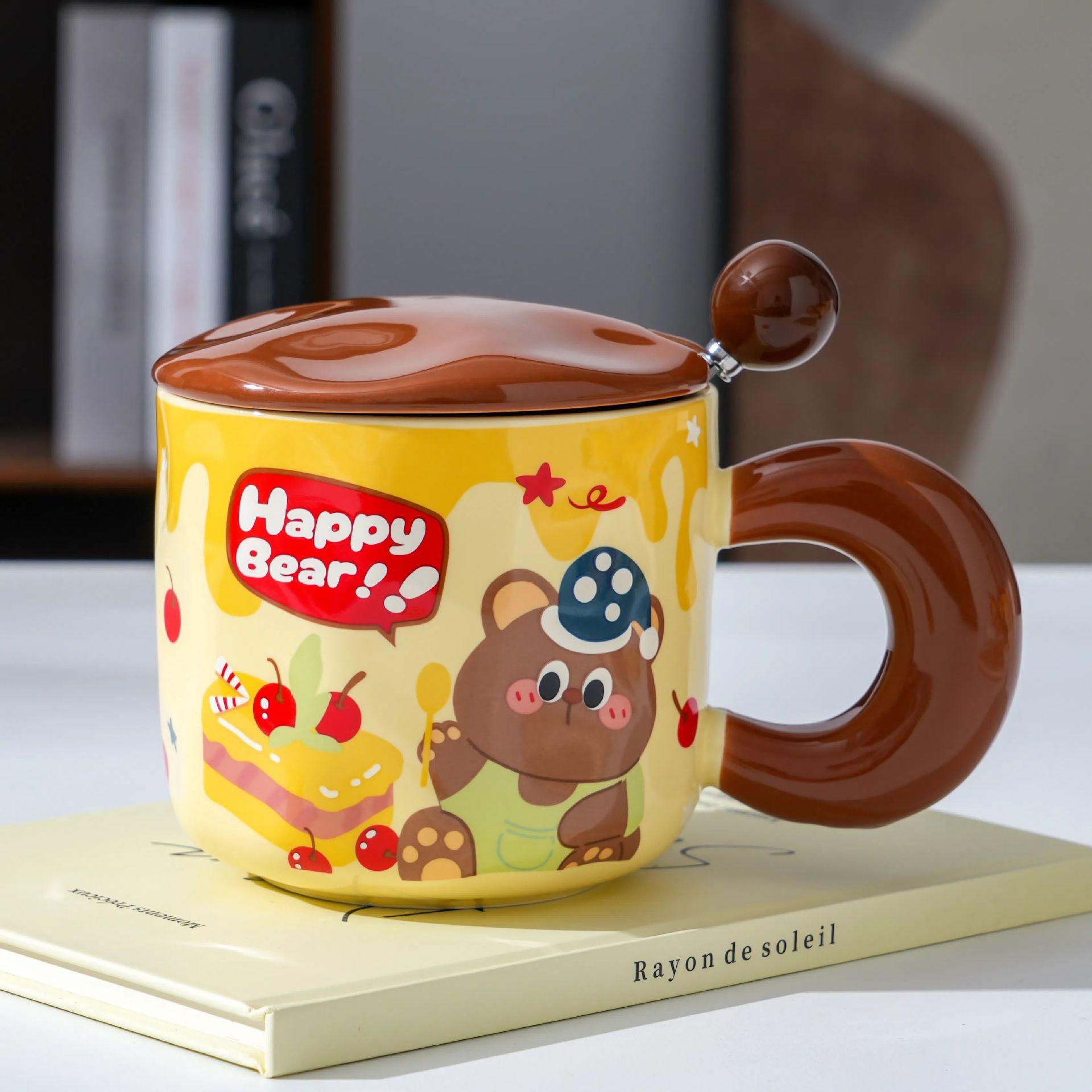 

Internet Celebrity Ins Milk Yellow Bear Mug With Lid Birthday Gift Household High Value Water Cup Cute Souvenir 380ml