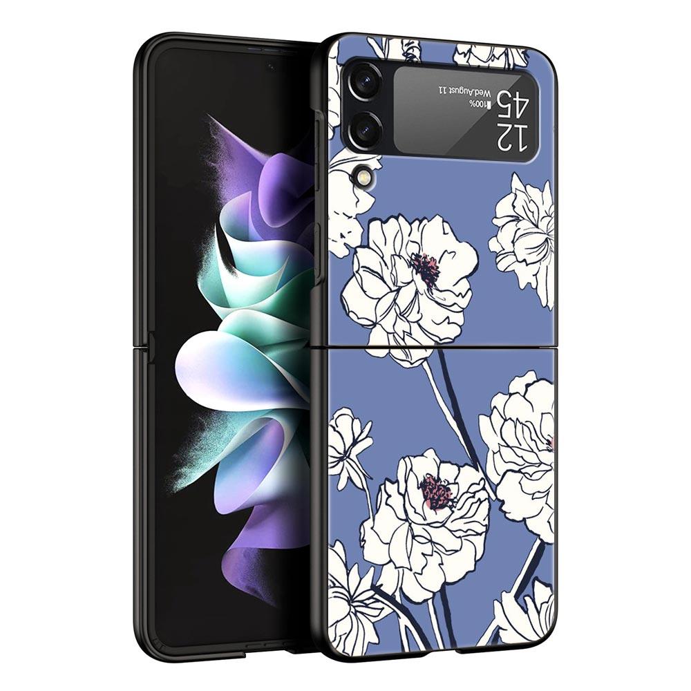 Flower Phone Case For Samsung Galaxy Z Flip3 Flip4 Flip5 PC Bumper Shell For Z Flip 3 4 5 Black Hard Folding Back Cover