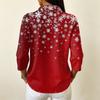 Women's Casual Christmas Print Button Down Shirt, Three-Quarter Sleeve Collar Blouse for Holiday Outfits