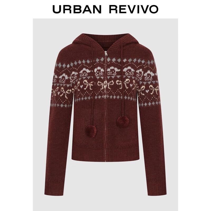 Женский жаккардовый вязаный кардиган с капюшоном и завязками S