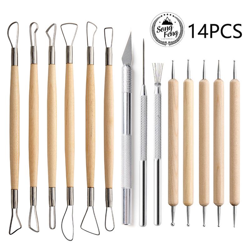 Set de 14 piese pentru ceramică și sculptură în lut cu pixuri de impresie din silicon