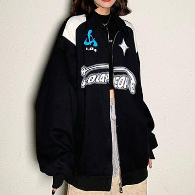 Vintage oversize bunda Ženy jesenné listy Harajuku s potlačou Ležérne školské dlhé rukávy kabát na zips kórejský streetwear