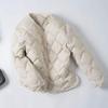 Clothing Autumn and winter rhombus round neck collarless light down jacket women's white duck down liner with casual jacket