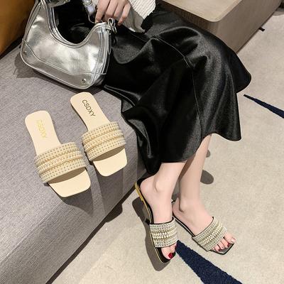 Femme Été Nouvelle Mode Plage Antidérapant Pantoufles pour Femmes Extérieur Perle Marque de Luxe Chaussures de Créateur Zapatos tongs