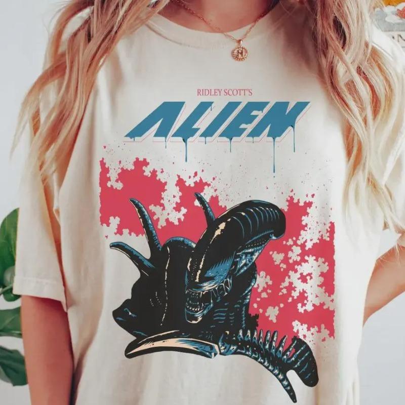Retro Alien Movie T-shirt, Retro Horror Movie T-shirt Women s T-shirt Summer New Style Unisex Casual and Fashionable T-shirt S