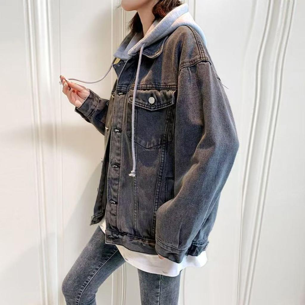 Cowboy Short Jacket for Women, Spring and Autumn Korean Version, New Long Sleeved Slim Fit Hooded Jacket Top