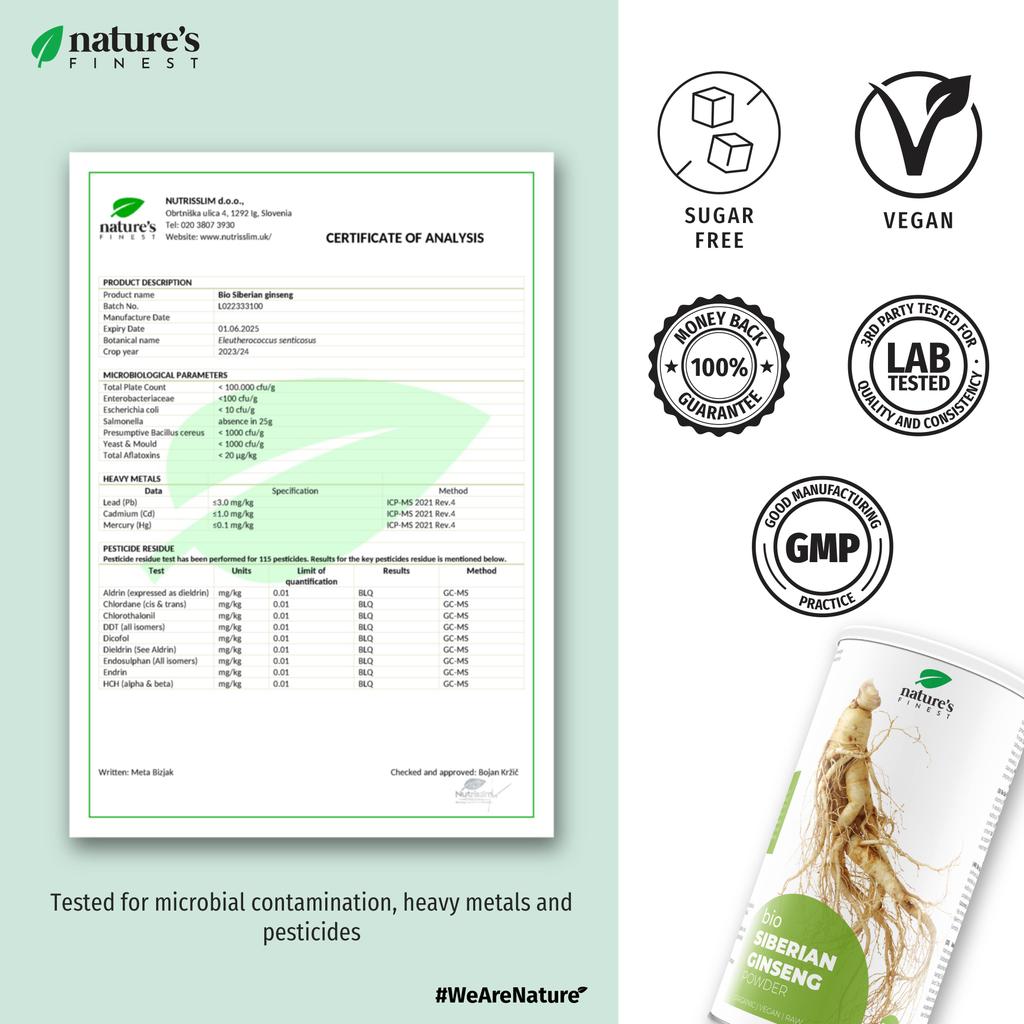 100% Organic Siberian Ginseng Powder - 250 G
