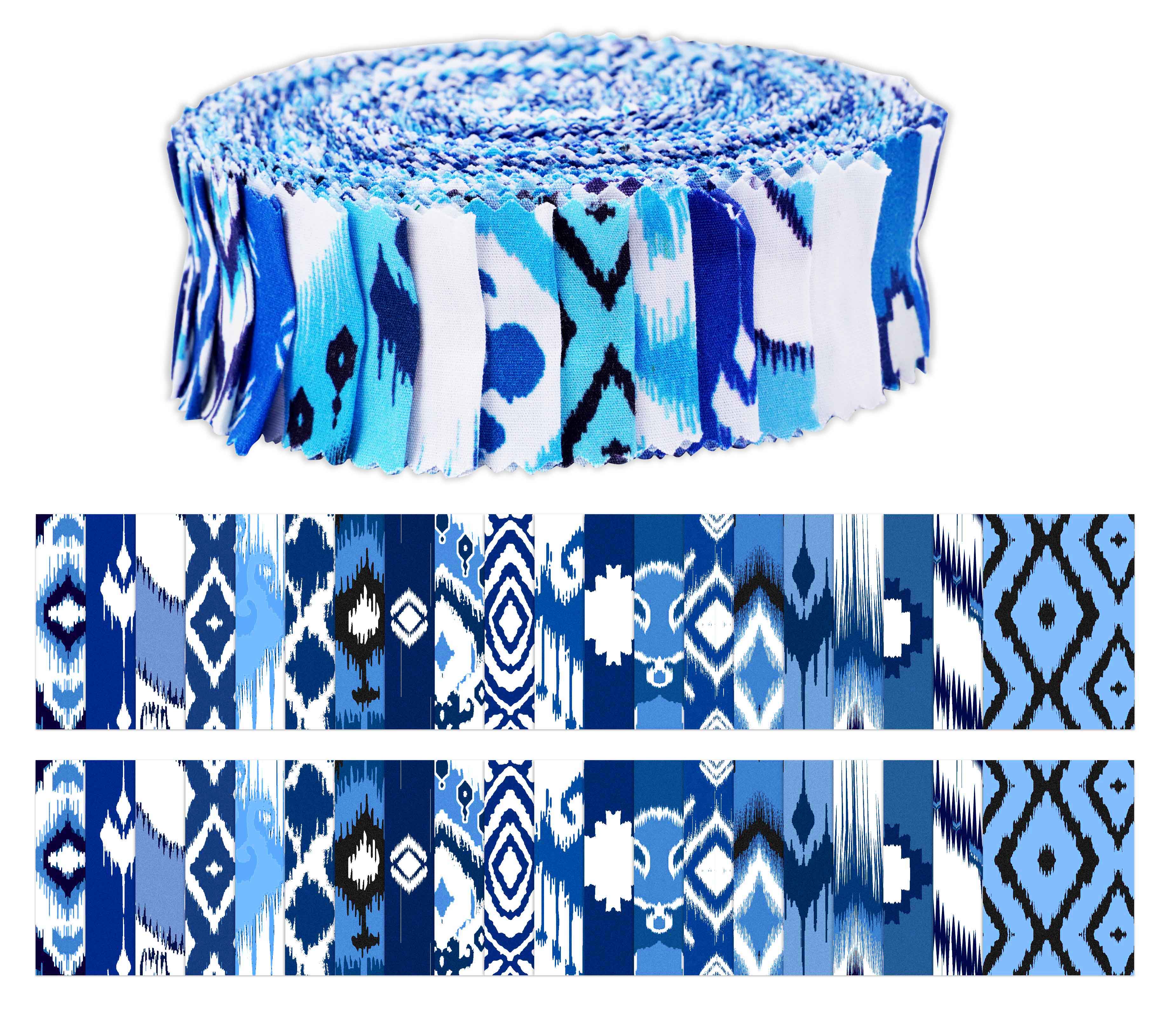 

Soimoi 40 шт. Бавовняна попередньо нарізана тканина Ikat Print для стьобання ремісничих смужок 2,5x42 дюймів желейний рулон - 1.5x42 inches синій