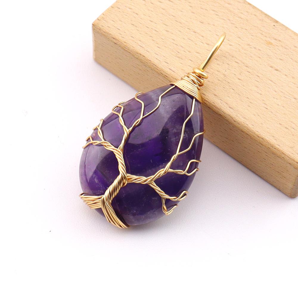 Natural Stone Agate Water Drop Tree of Life Pendant Necklace N781