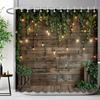 Rustiek Rustiek Houten Paneel Tuinmuur Douchegordijn Groene Plant Blad Omheining Polyester Douchegordijnen Badkamer Decor