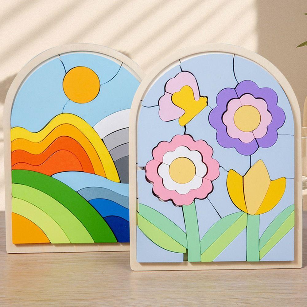 Irregular Shapes Wooden Rainbow Blocks Wood Irregular Puzzles  Preschool Learning