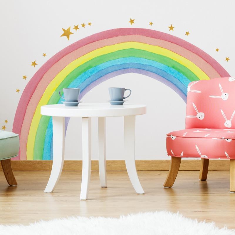 Large Rainbow Wall Stickers For Kids Room Decoration Wallpaper Giant Rainbow Stars Decals Murals Nursery Stikers