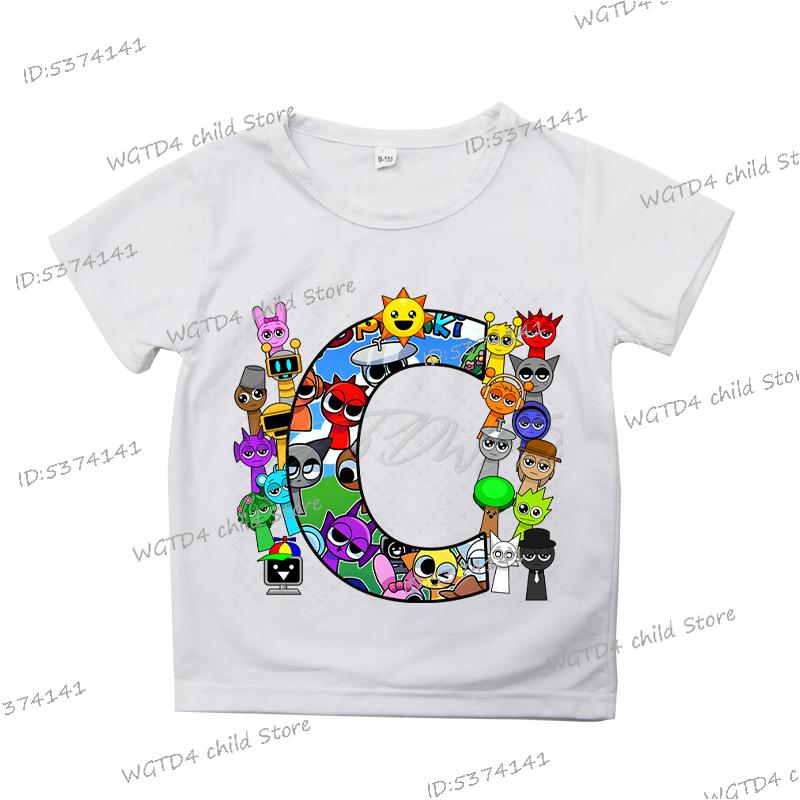 2025 Neue Sprunki Englischer Buchstabe ABCD.. Kinder T-Shirts Mode Incredibox Spiel T-Shirt Cartoon 26 Alphabet Jungen Mädchen Lustiges T-Shirt