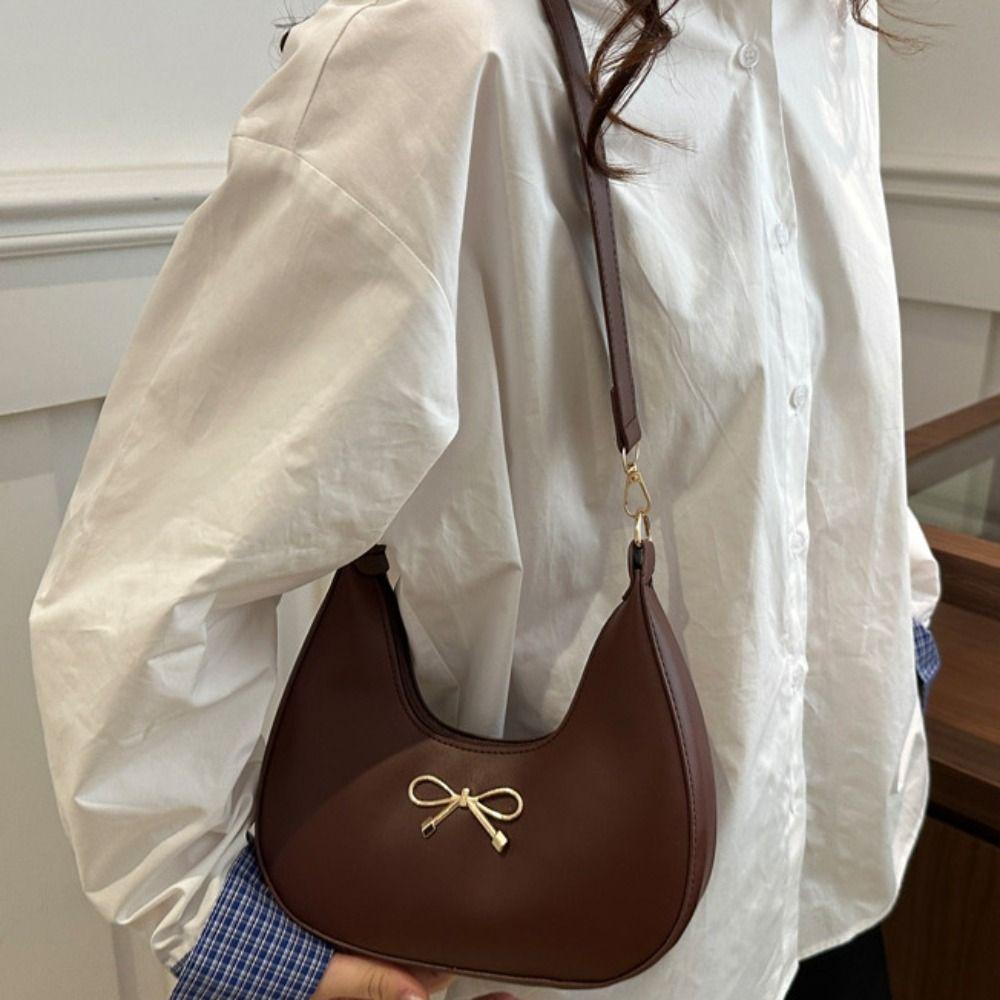 Handbag Bow Shoulder Bag PU Leather Crossbody Bag Portable Crescent Bag  Women