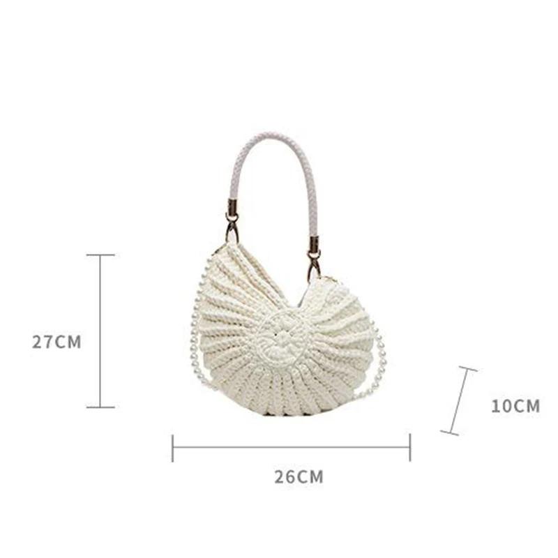 Muschelstrick-Häkel-Crossbody-Umhängetasche,Perlenketten-Handgeflochtene Damen-Schlingentasche,Elegante Zarte Niedliche Kompakte Geldbörse