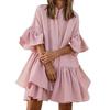 Summer Casual Loose Swing Dress for Women Babydoll Tiered Ruffle Sleeve Pleated Mini Mid-Length Dress Daily Life Beach Parties