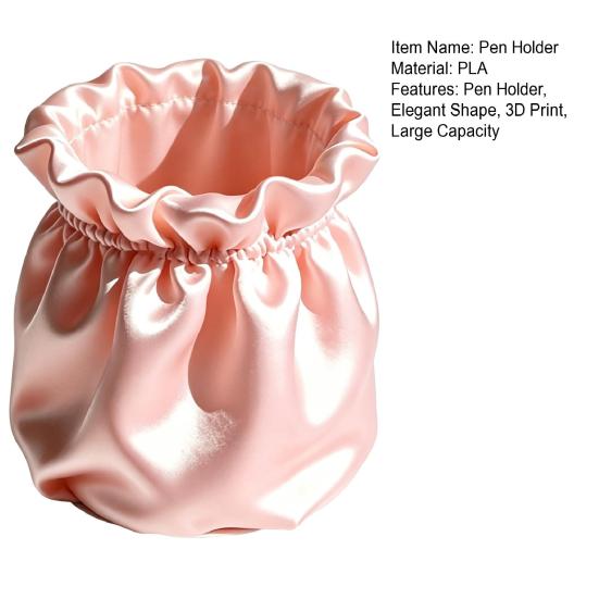 Pen Holder Large Capacity Makeup Brush Storage Holder with Soft Pink Satin Texture Design Stable Base Organizer for Home Dormitory