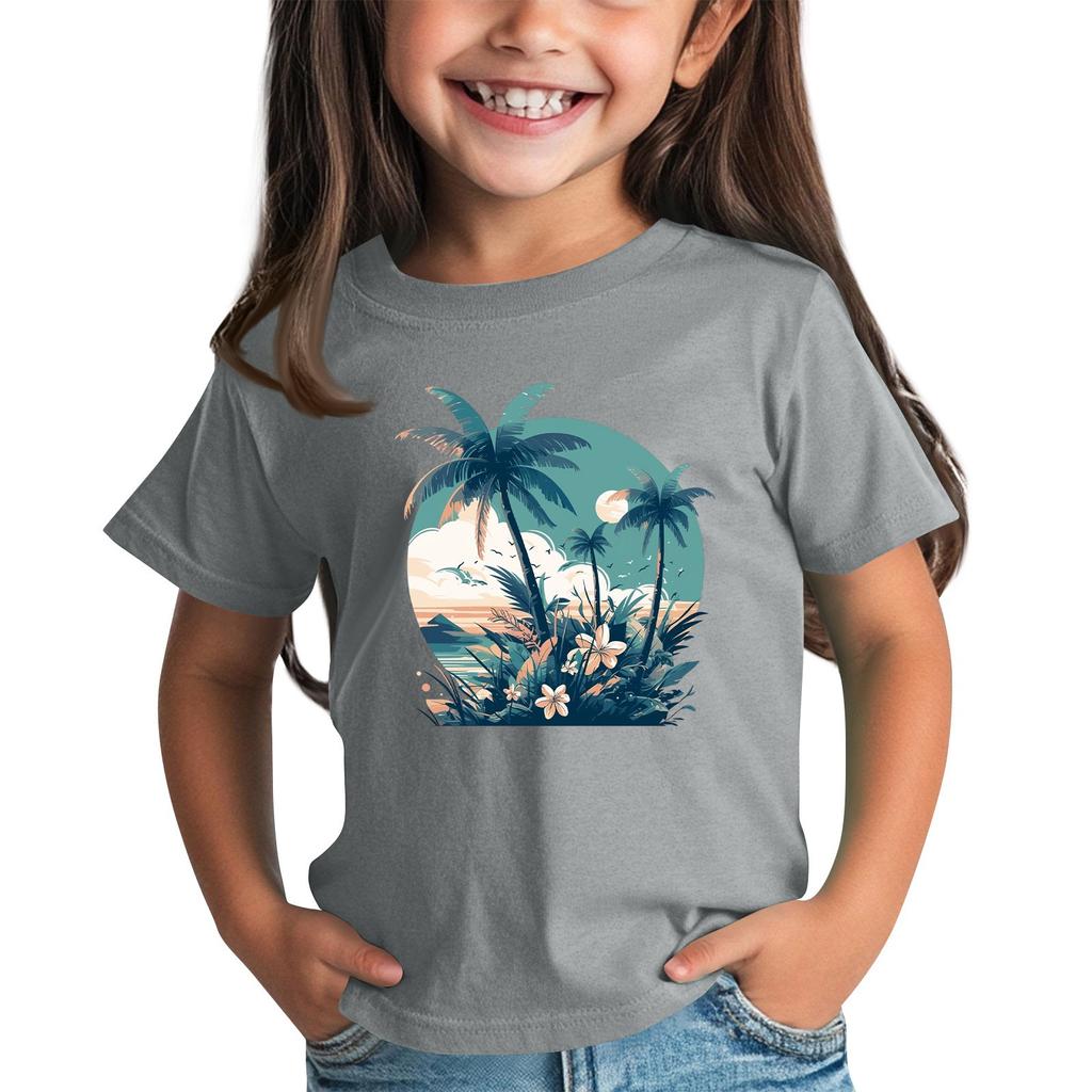 Kindermode Täglich Bedrucktes Rundhals Kurzarm Lässiges T-Shirt Top