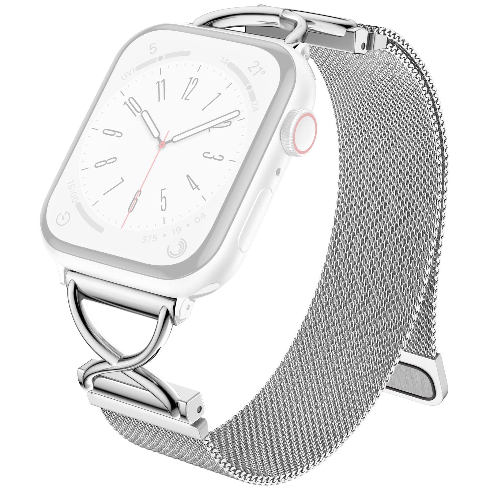 

LEMONDA Size L Metal Strap for Apple Watch Series 10 Ultra 9 8 7 SE 6 5 4 3 2 1 46mm 49mm 45mm 44mm 42mm Milanese Watch Band Silver