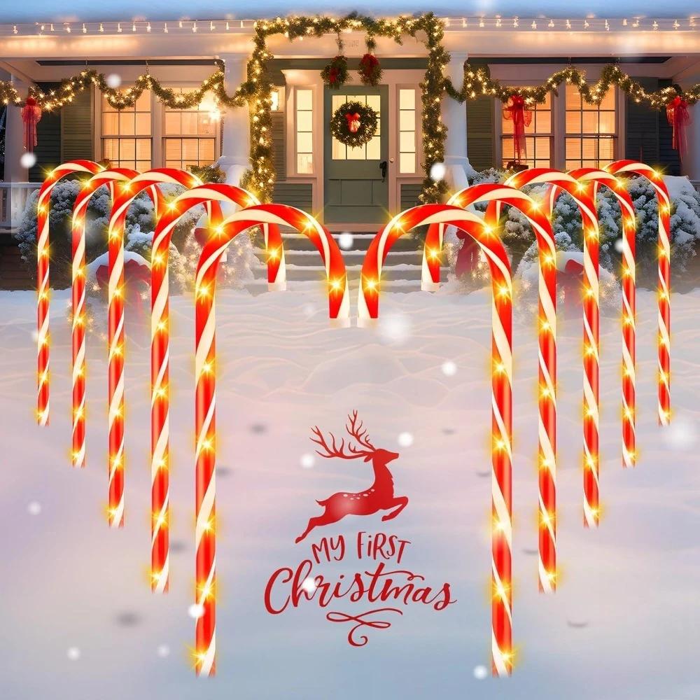 Outdoor Christmas Pathway Lights Candy Cane with Stakes for Yard Lawn Garden Decorations Holiday New Year Festival Decor