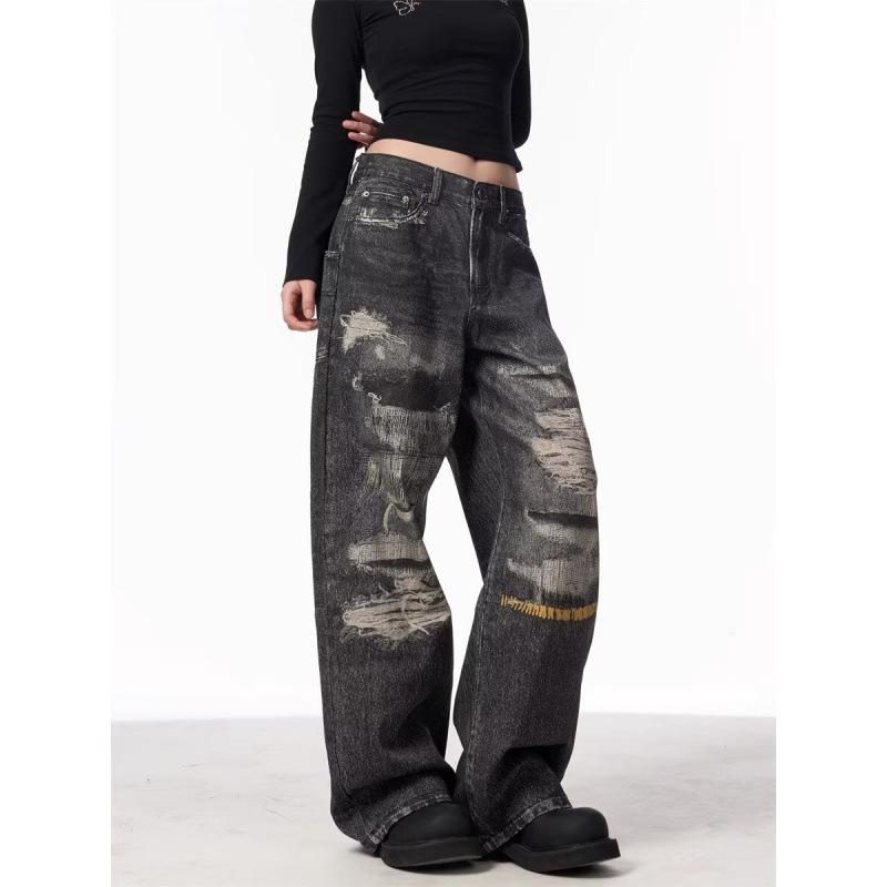 JYL Men's Straight Jeans Cross-Border Vintage Tie-Dye Washed Street Loose Denim Pants