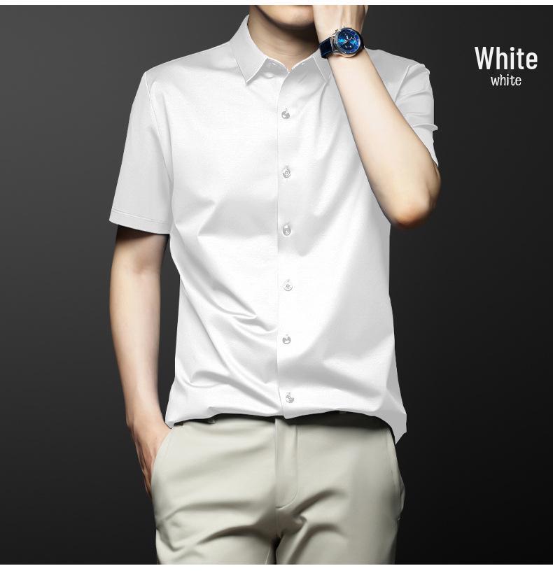 Pánská košile s krátkým rukávem z ledového hedvábí, nemačkavá, business