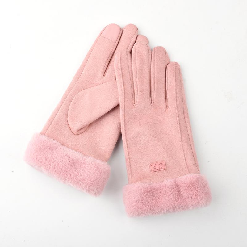 Winter gloves women's warm fleece thickened cute non-slip, windproof and cold-proof cycling electric car gloves