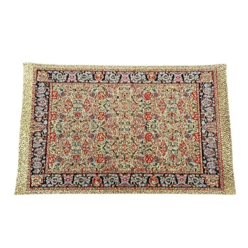 1:12 Scale Dollhouse Carpet Playing House Decor Floor Coverings Floral Pattern Mat Doll Accessories Miniature Weaving Rug