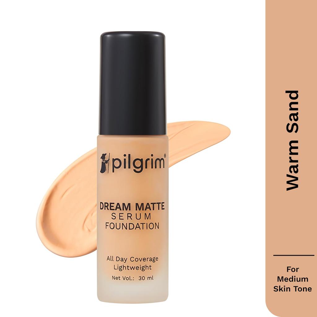 Pilgrim Medium Warm Sand Serum Liquid Foundation 30 Ml Matte Poreless Buildable Coverage All Skin Types
