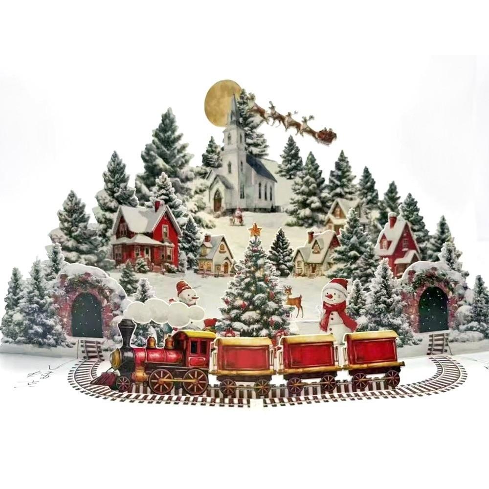 With Envelopes 3D Christmas Card Folding Design Snowy Village Scene Pop-Up Christmas Card Holiday Greeting Card