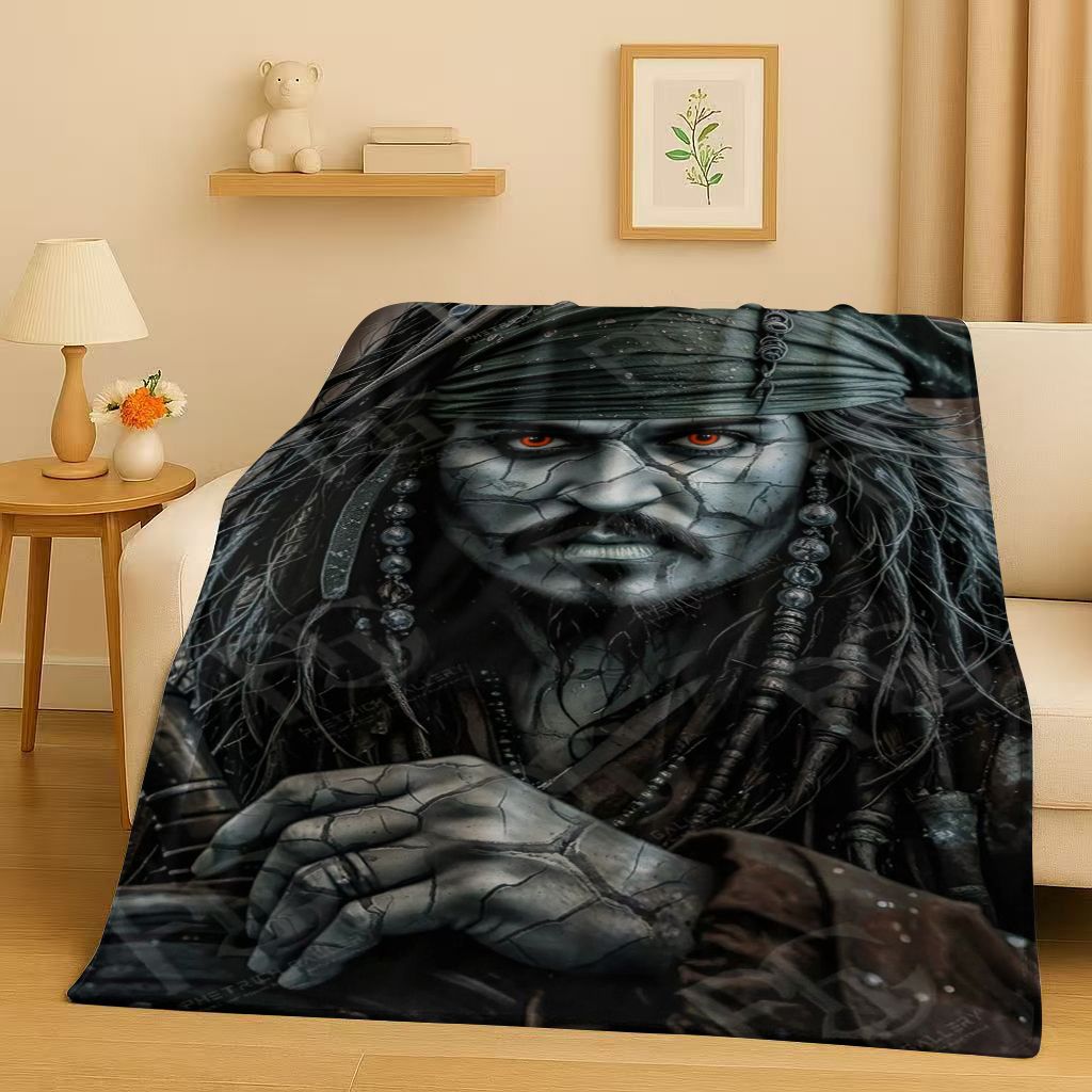 HD Sanrio Pirates of The Caribbean Jack Sparrow Johnny Depp Christmas Flannel Blanket,Soft Plush Throw for Home Bedroom Bed Sofa