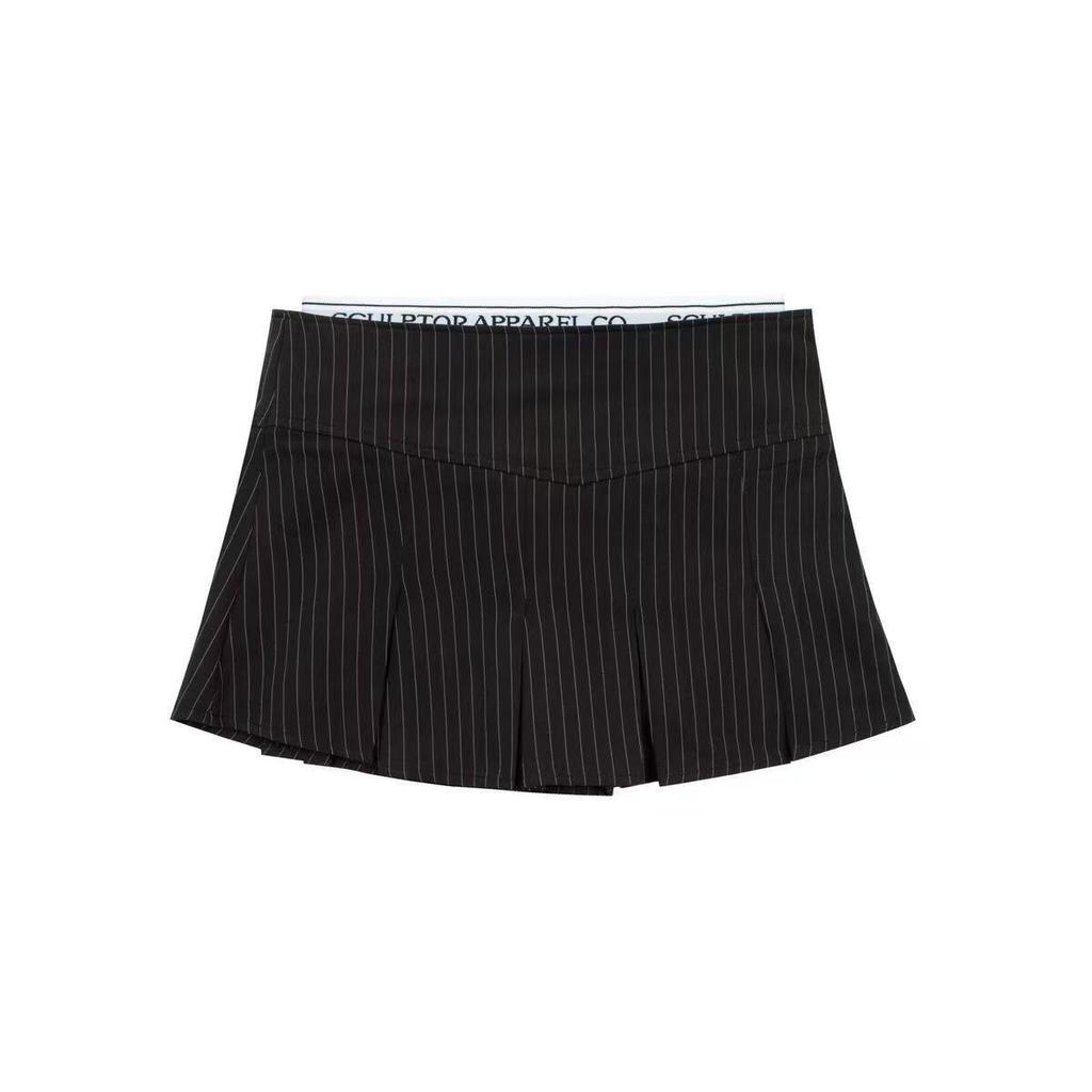 Slimming High-Waist Pleated A-Line Skirt, Striped Spliced Design, Women's Summer Mini Bodycon Skirt, Hot Season Style.