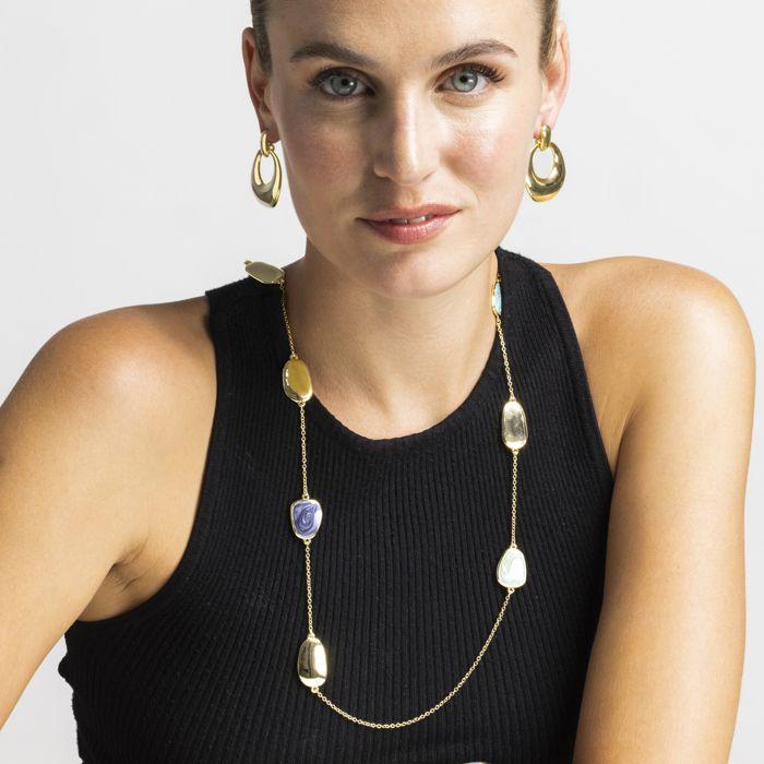 Collier - LUXENTER - Talyu - Laque Bleue - Or Jaune 18k - 80 Cm Avec Extension