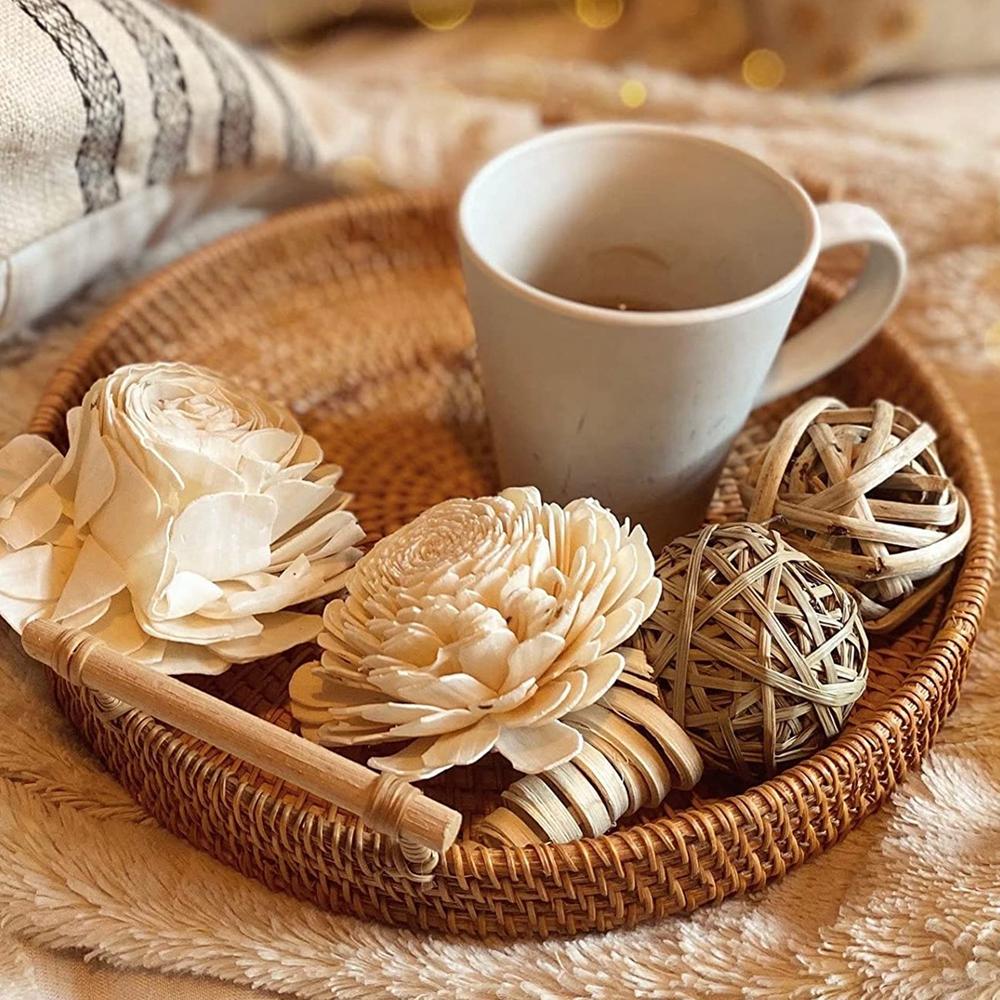 Snack Tray Hand Woven Wicker Serving Tray Coffee Table Decorative Tray