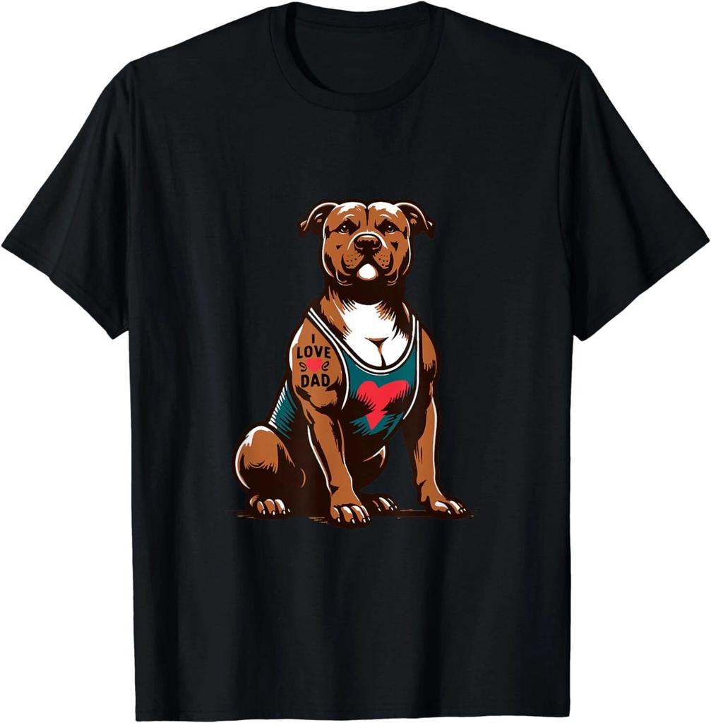 Pitbull Dog I Love Dad Tattoo Funny Family Pitbull Lover Gifts Unisex T-Shirt