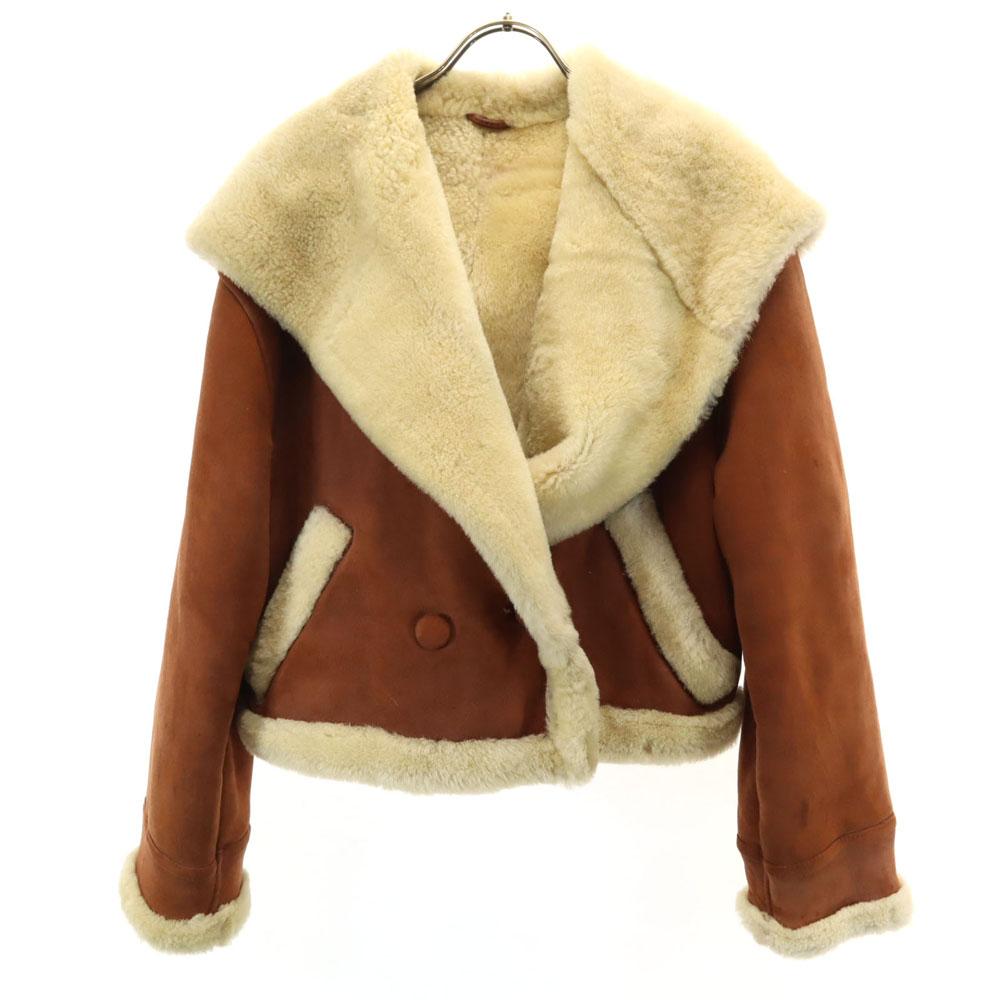 

VINTAGE 80s Made in Türkiye Shirring Mouton jacket free Brown Hoodie Women Used