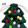 Reusable Xmas Tree Decorations Christmas Drawstring Gift Bag, Plush Pom Bell Hanging Velvet Bags for Candy Ornament, Pouch Decor Holiday Door