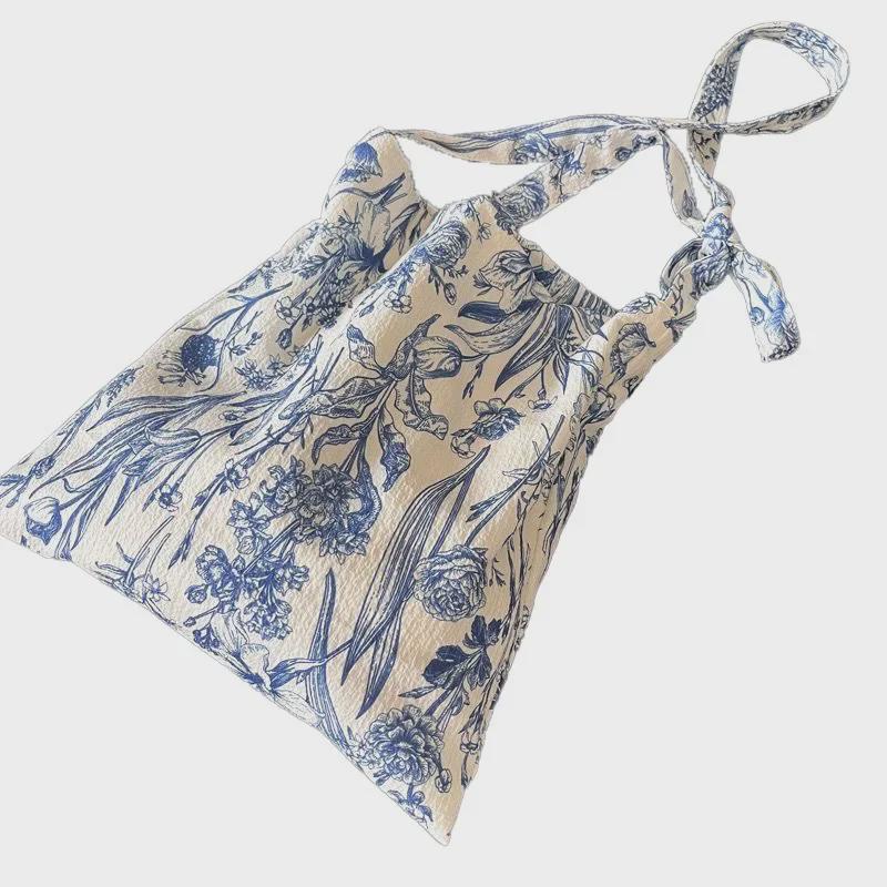 2024 Retro Chinese Blue & White Porcelain Floral Crossbody Bag - Casual Thin Cloth Design for Women