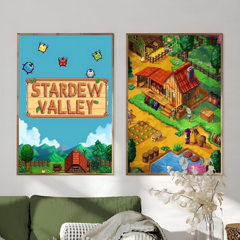 Game S-Stardew Valley Classic Pixel Poster Sticky Wall Art Printing Waterproof Home Living Bed Room Bar Aesthetic Decor