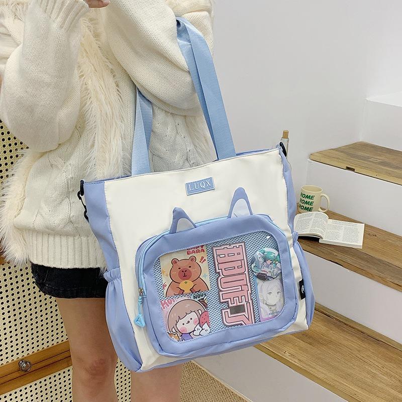 Large-capacity transparent women's bag New shoulder bag Printed student tutoring bag Crossbody bag Contrast color