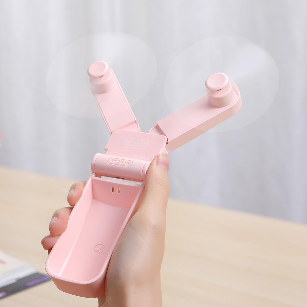 Portable Double Head Handheld Mini Fan - Foldable USB Rechargeable