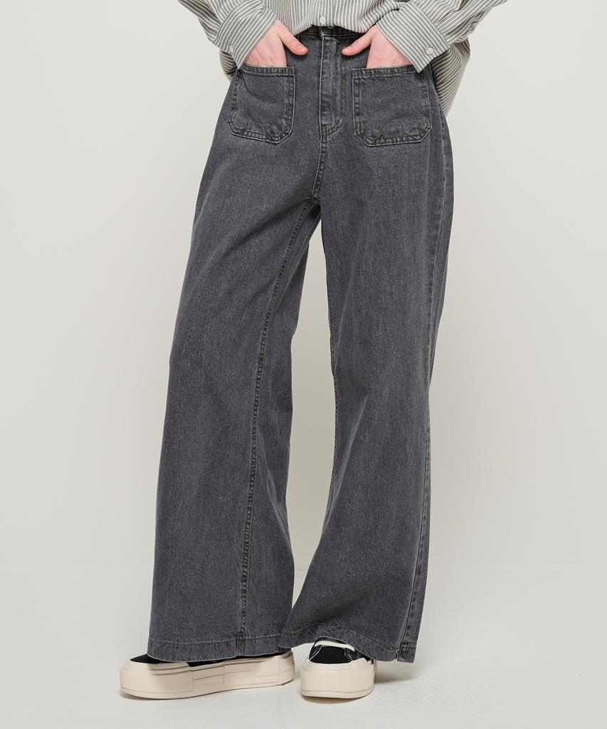 ROIDESROIS A-Line Hidden Elastic Pocket Denim Pants (Gray)