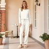 Damen Freizeit lockere Passform Hals bedrucktes Pyjama-Set mit Hose zum Schlafen und
