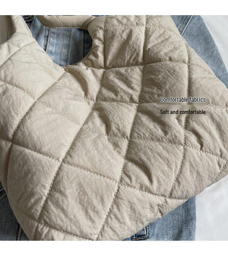Korean Style Quilted Cotton Tote Bag - Large Capacity, Casual Shoulder Bag for Autumn/Winter 2025.