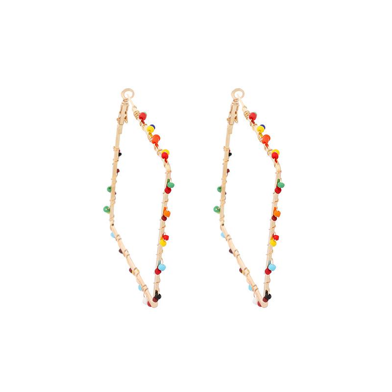 

European and American exaggerated geometric rhombus hand-woven rice bead earrings trendy ins fashion temperament earrings jewelry різнокольоровий