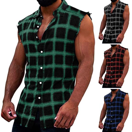 Herren Tops Revers Gitter Design Einreihig Minimalistisch Trendy Streetwear Polyester Ärmellose Weste Sommer Tank Tops Reisekleidung