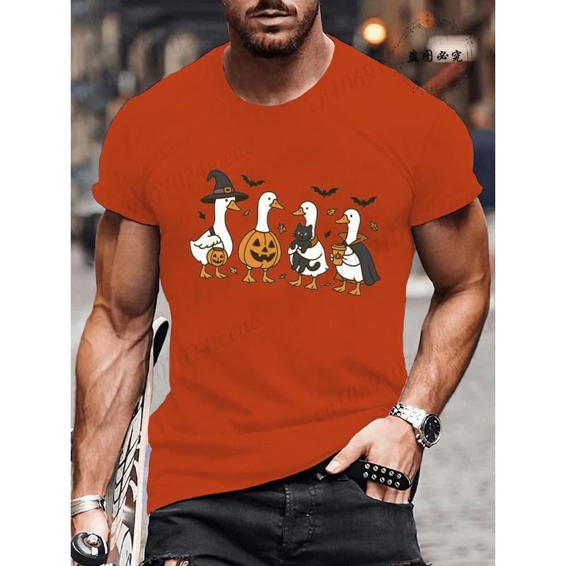 Summer Round Neck Halloween Ghost & Goose Graphic 3D Print T-shirts Fashionable Casual Short Sleeved Men's T-shirts