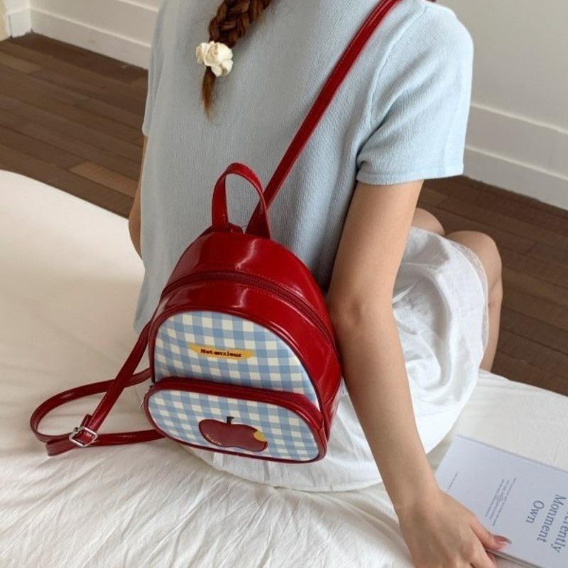 Cute Plaid Backpack Women's New Niche Design Travel Bag College Style School Bag Tide