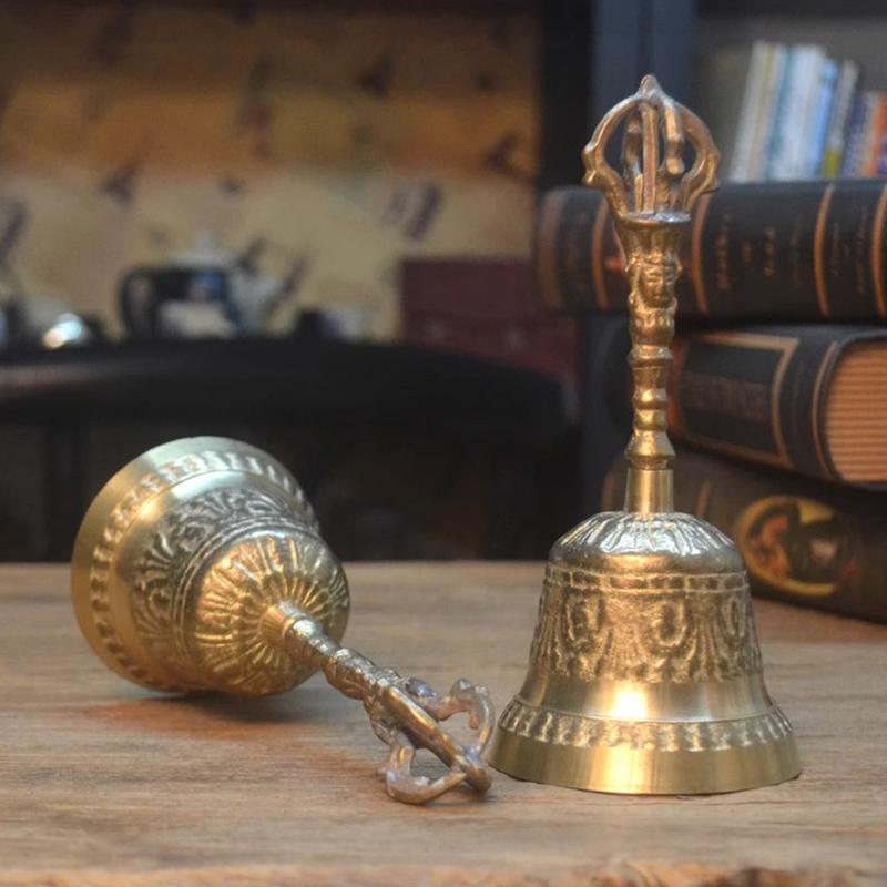 Brass Bells Retro Wind Chimes Tibetan Meditation Hand Bell Sound Healing Buddhist Decoration Children'S Percussion Instruments